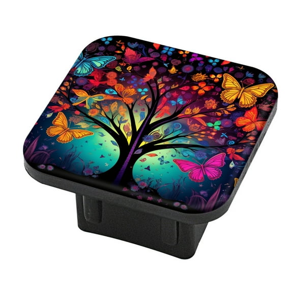 Hitch Cover Fits For 2-Inch Hitch,Colorful Tree Of Life With Butterfliesrubber Trailer Hitch Cover Tube Plug Insert,Car Exterior Accessories, Receiver Tube Hitch Plug