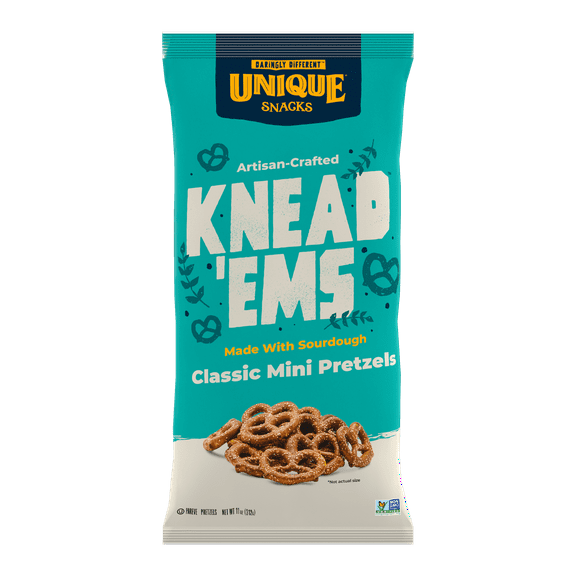 Unique Snacks Knead Ems, Sourdough Mini Pretzels, 11 Ounce Bags, Pack of 6