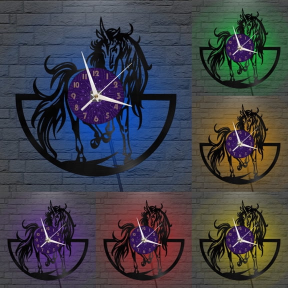 Unicorn Vinyl Wall Clock, Vinyl Record Clock Wall Art Silent & Non-ticking(12 inchs P-LED)