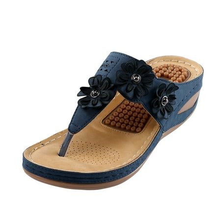 

Mackneog Womens Wedge Flip Flops Sandals With Arch Support Summer Comfortable Platform Bohemia Flat Shoes M age Function Casual Thong Sandal Gift on Clearance