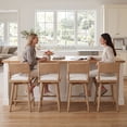 thumbnail image 5 of Guyou 26" Bar Stools Set of 4 - Swivel Counter Height Farmhouse Stools with Woven Back & Line Fabric Upholstery, Solid Wood Frame Kitchen Island Stools for Pub Home, Natural Back, 5 of 11