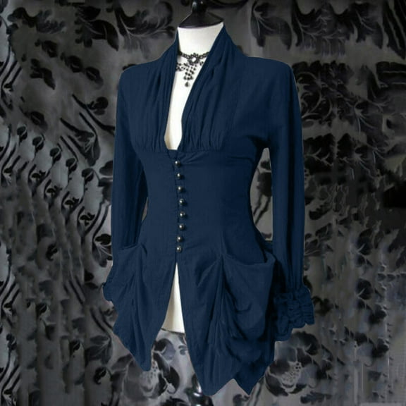 Augper Women Long Sleeve Retro Lace Trim Button Up Vintage Irregular Tailcoat Outwear