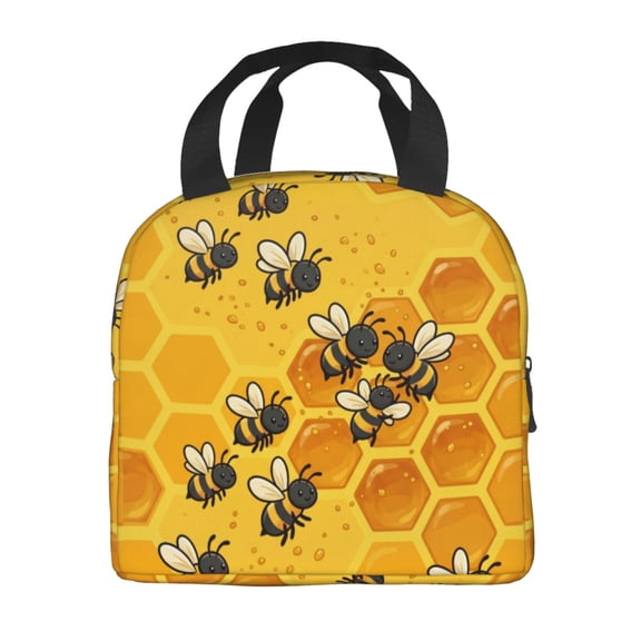 Bees Honeycomb Insulated Lunch Bag For Women Men Reusable Lunch Box Cooler Bag Large Leakproof Lunch Tote For Adult Work Picnic Camping Beach Office