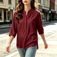 thumbnail image 3 of Asgosdo Women Tops 3/4 Sleeve Mandarin Henley Shirt Collar Solid Clothes Crinkle Textured Outfits Half Button Loose Casual Blouses All Season Womens Shirts, 3 of 5