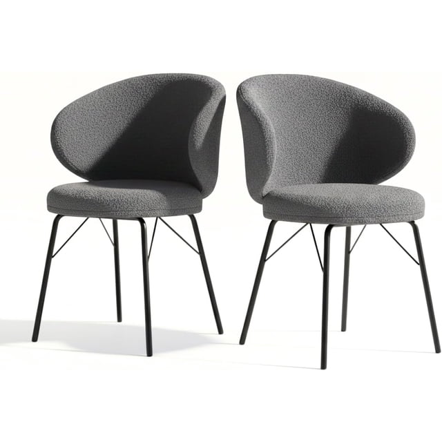 Set de 2 Sillas Modernas para Comedor, Estructura de Acero, Negro