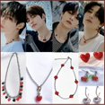 thumbnail image 2 of Kpop Idol Stray Kids MXIDENT Mismo Estilo Joyería Rojo Melocotón Moda Collar Pendientes FELIX Fans Regalos Gao Jiahui unisex, 2 of 2