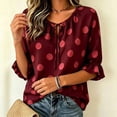 thumbnail image 4 of Sillenn Women's Polka Dot Blouse Tie V Neck Ruffle Cuff 3/4 Sleeve Casual Loose Fit Summer Shirts Lightweight Vintage Office Dressy Casual Tops Trendy Elegant Vacation Basic Polka Dot Tops Wine S, 4 of 9