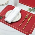 thumbnail image 2 of Durable Faux Leather Placemats with Gold Trim Dark Green Placemats and Coasters Set of 6 Large Rectangular Table Mats Heat Resistant and Easy to Clean, 2 of 6