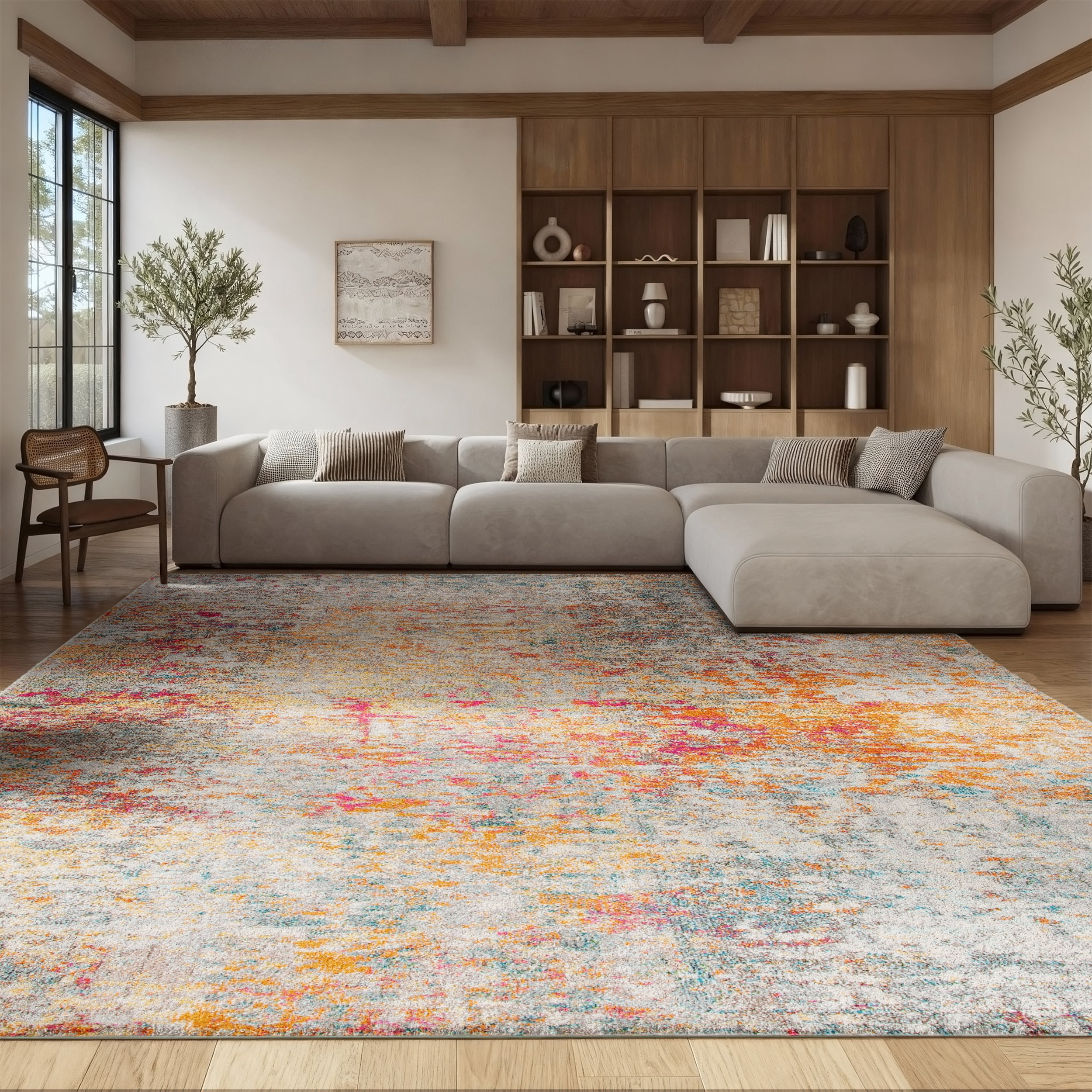 SAFAVIEH Madison Kebo Abstract Area Rug, Grey/Turquoise, 10' x 14' - X-Large - Modern Design, Grey & Turquoise, Ideal for Living Room, Bedroom, Dining Space