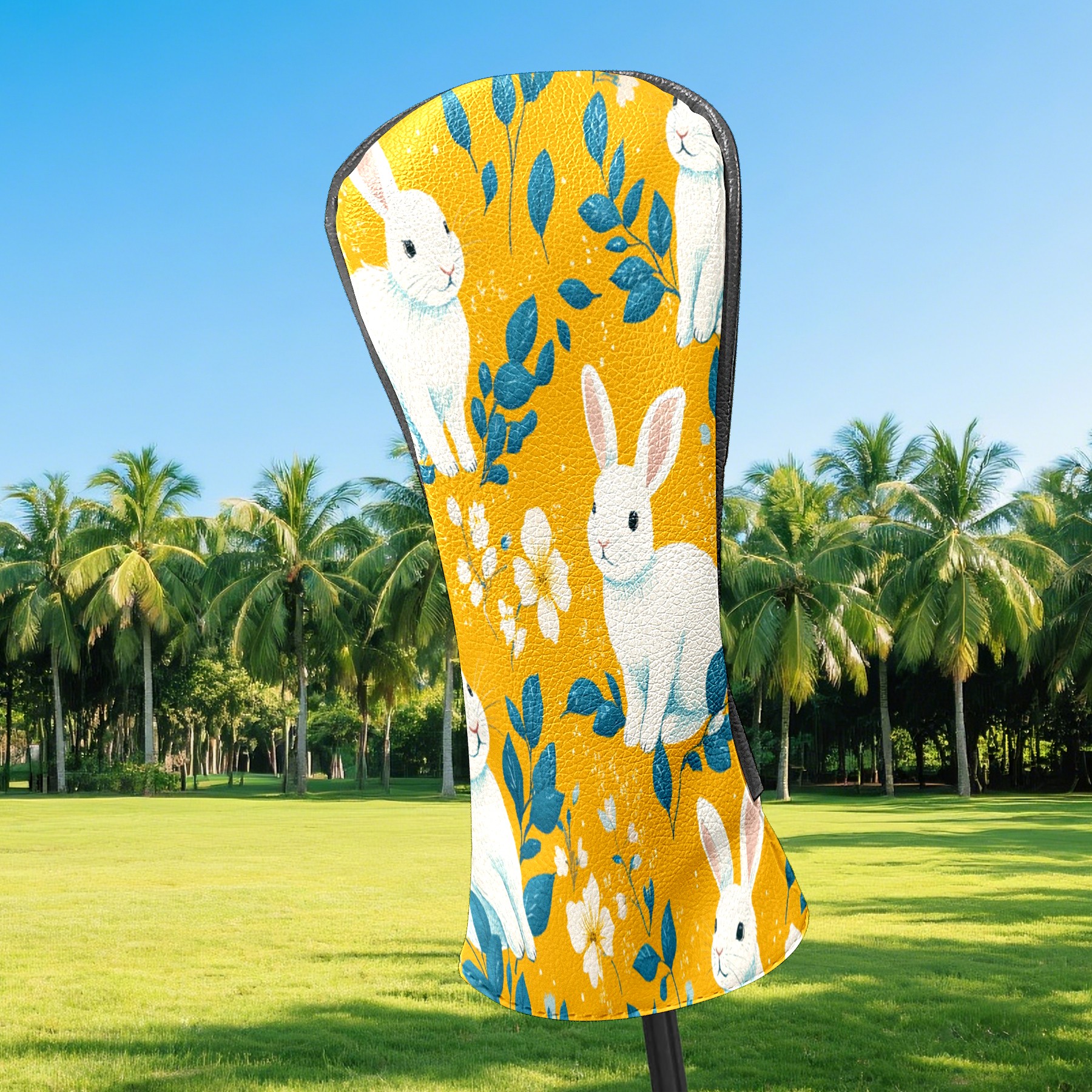 Golf Club Covers PU Leather Waterproof Head Covers for Fairway Woods Hybrids White Rabbit