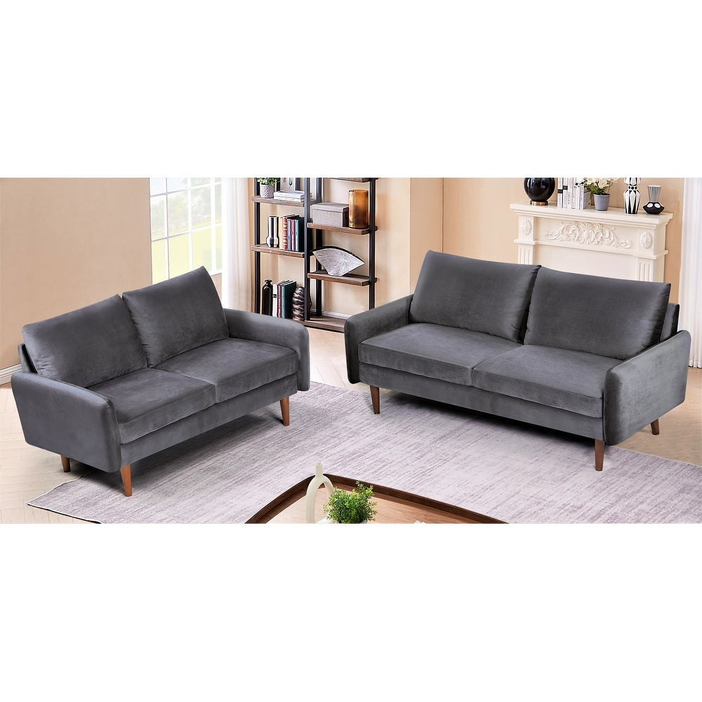 US Pride Furniture 2 Piece Modern Polyester Sofa and Loveseat Set Gray