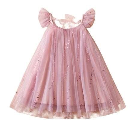 

LNWUY Girls Summer Fashion Short-Sleeved Dressesloose Soft Comfy Breathable Mesh Fluffy Tulle Fairy Dresses Pink 130