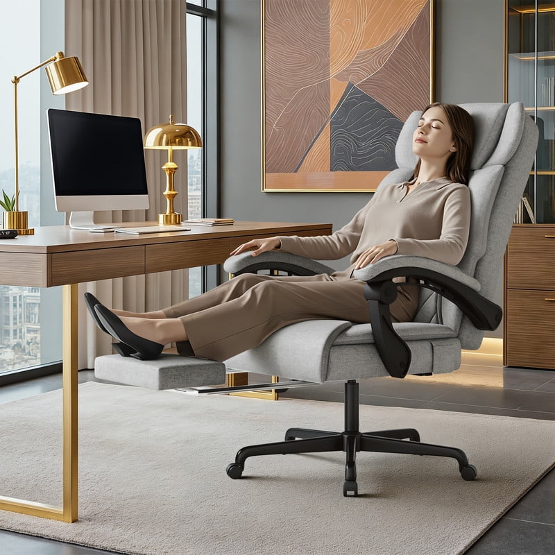 Homall Massage Office Chair with Heat and 6 Vibration Points,High Back Executive Office Chair with Reclining Backrest with Reclining Backrest,Ergonomic Computer Desk Chair with Footrest,Linen,Gray