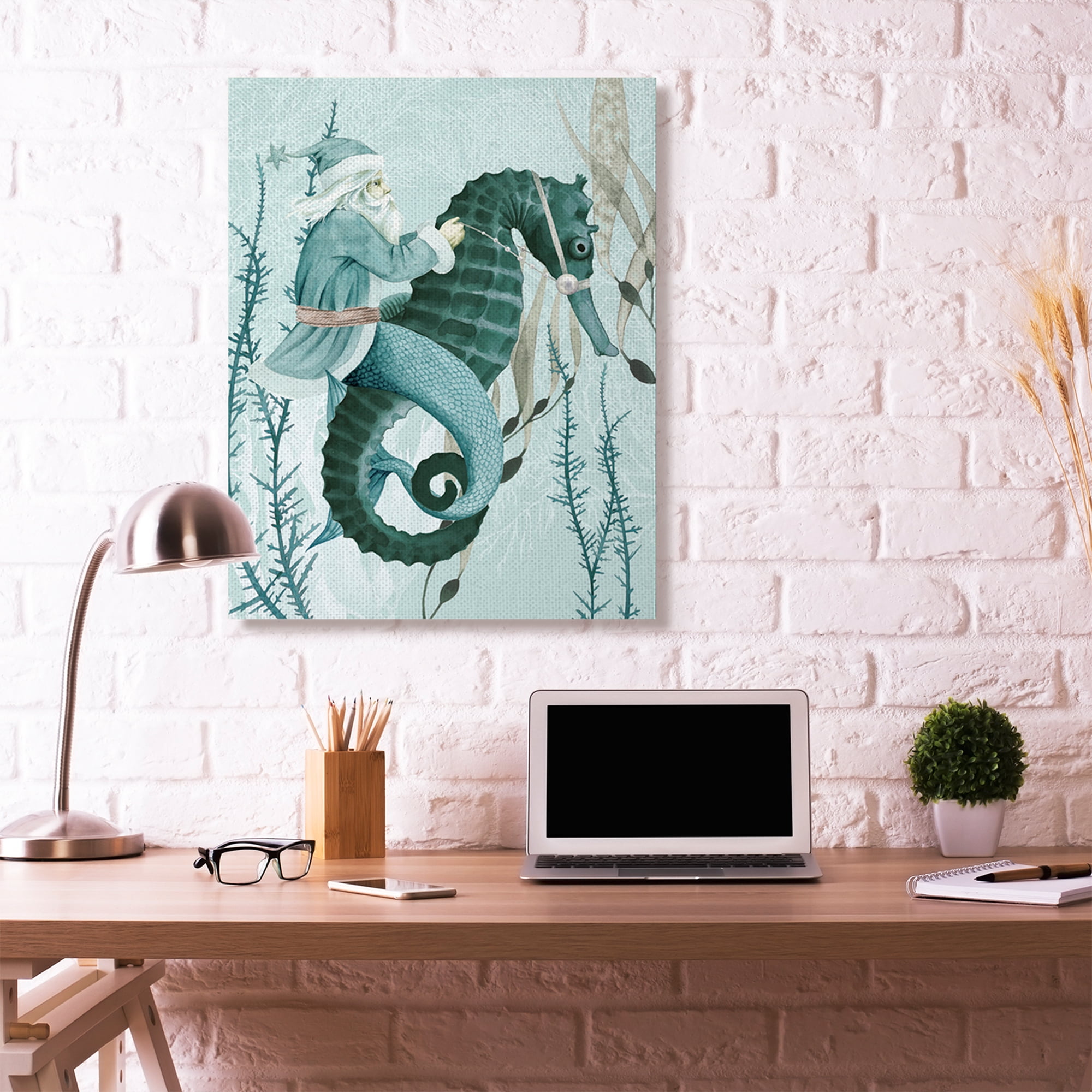 Stupell Home Décor Sea Santa Ocean Christmas Holiday Blue Green Design Canvas Wall Art by Grace Popp
