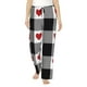 thumbnail image 1 of Fotbe Heart Black Buffalo Plaid Gingham Pantalones de Pijama para Mujer, Pantalones de Dormir, Pantalones Pj con Cordón y Bolsillos-X-Large, 1 of 6