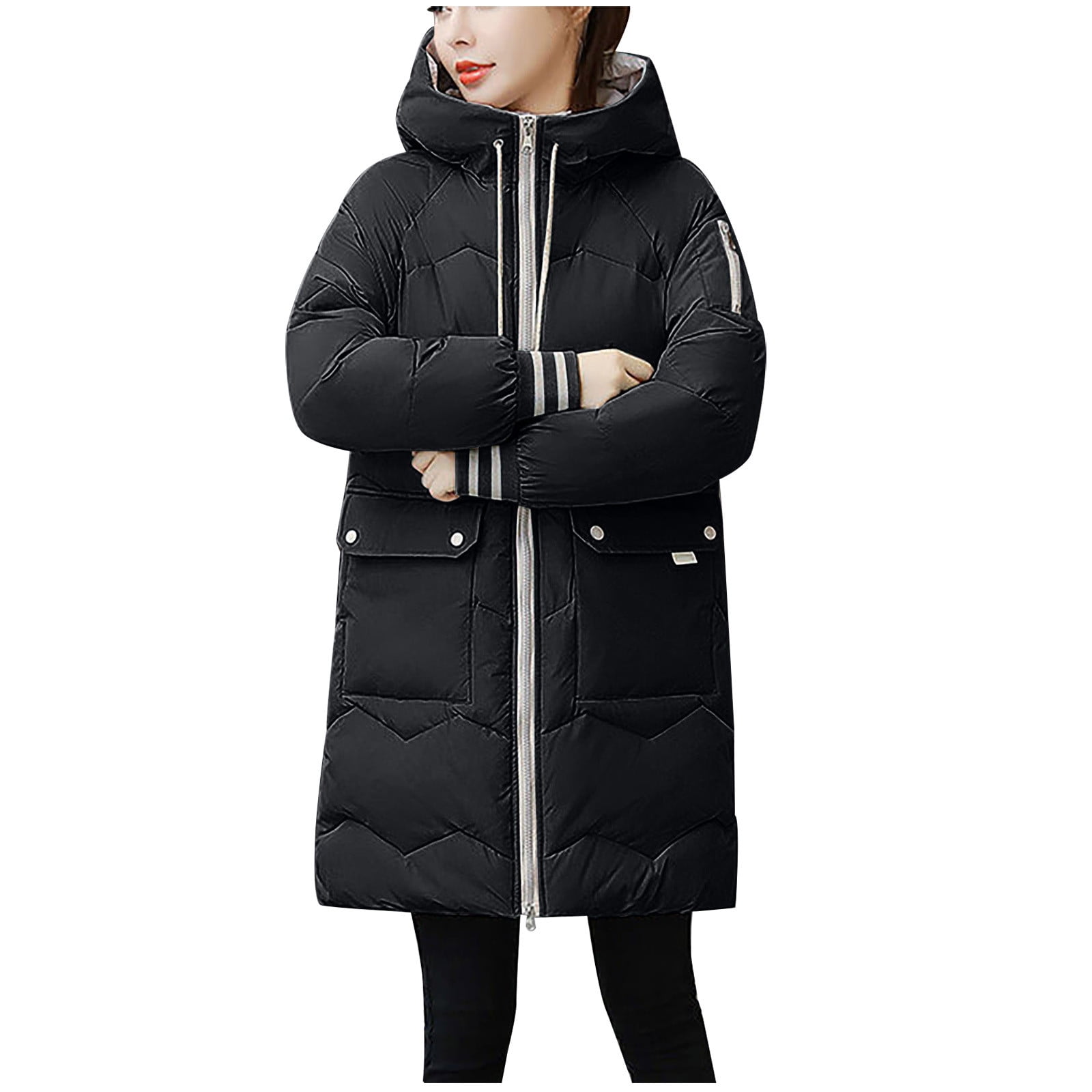 Womens Mid Length Down Parka Jackets Hooded Fullzip Oversized Long