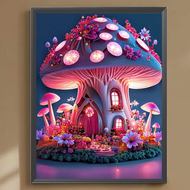 Cuadros Decorativos 5D bricolaje taladro redondo completo diamante pintura seta casa Kit decoración del hogar (B6453) Wdftyju embutido en tela