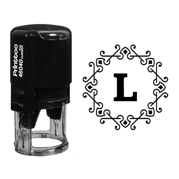 Printtoo Octagon Celtic Swirl Frame L Alphabet Monogram Initial Self Inking Rubber Stamp R-40 Office Stationary-Black