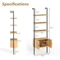 thumbnail image 3 of Gymax 2 PCS Wall-Mounted Ladder Shelf 5-tier Bookshelf w/ Rattan-Door Cabinet Display Rack, 3 of 10