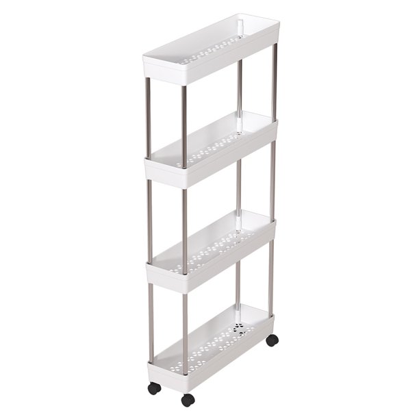 4 Capas Rack Almacenamiento Estrecho Con Organizador Ruedas para Baño Doméstico () Blanco
