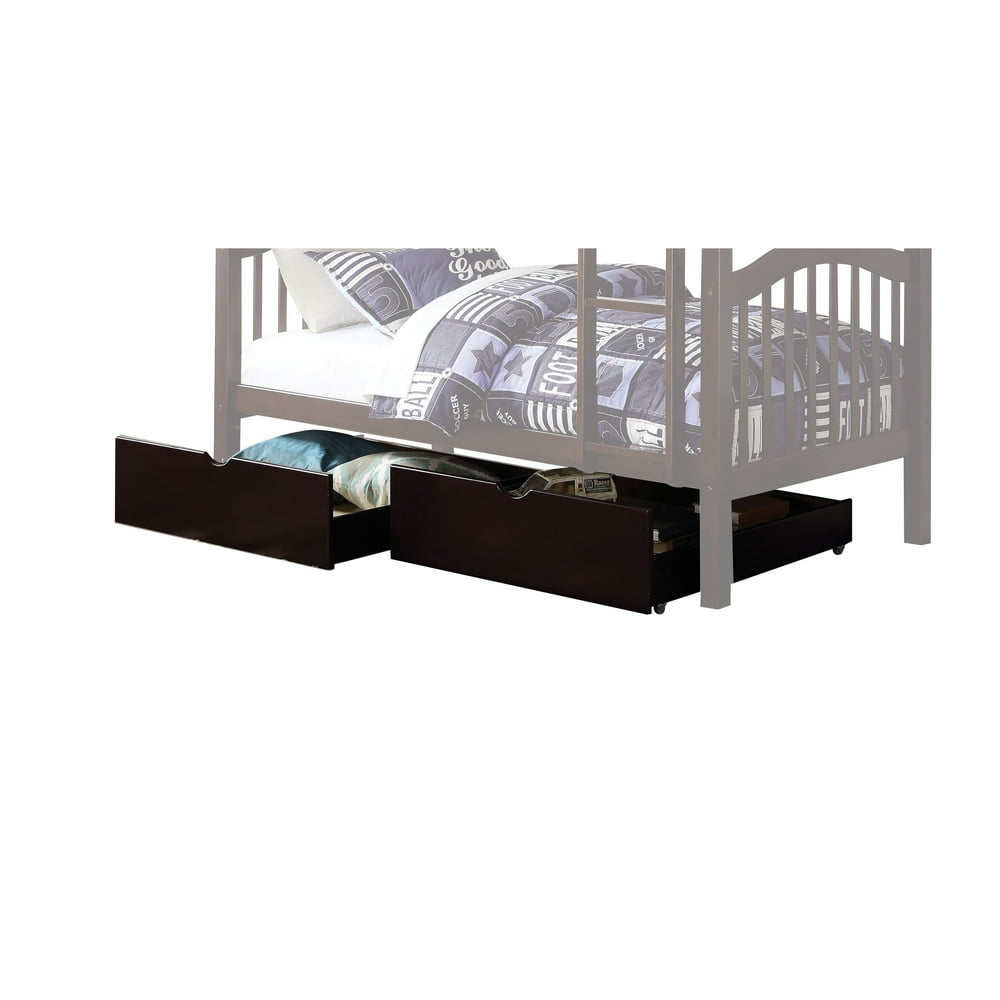 2 Piece Cottage Style Under Bed Wooden Drawers with Casters, Brown