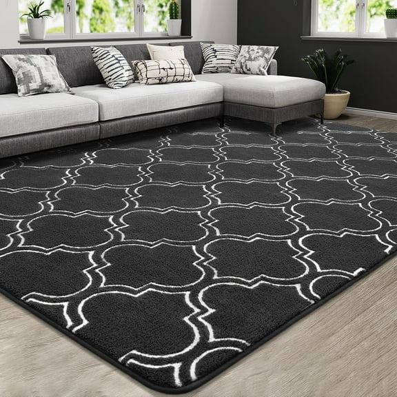 Lochas Fluffy Shaggy Rug Moroccan Geometric Soft Modern Area Rug for Living Room Home Decor Low Pile Carpet,Dark Grey,4x6 Feet