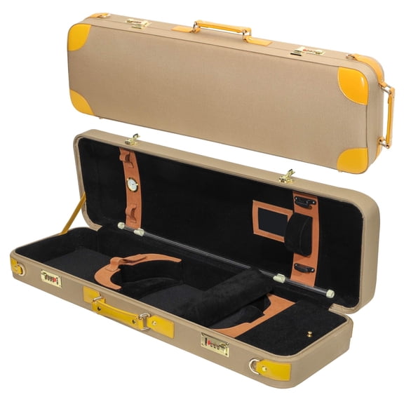 MI&VI Hard Wood Travel Case 4/4 (Full Size) With Leather Handles | Adjustable Straps | Thermal Insulation | Hygrometer (Yellow/Beige)