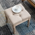 thumbnail image 4 of chairus Square Foot Stool with Button Tufted Seat, Small Fabric Upholstered Short Ottoman Footrest Stool Bench, Padded French Accent Foot Rest Decor with Rustic Wood Legs for Living Room, Beige, 4 of 15