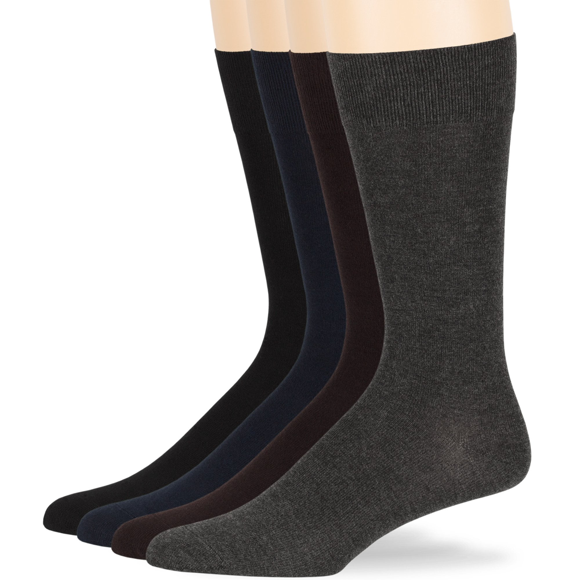 Mens Bamboo Assorted Socks, Black, Dark Navy, Dark Brown, Charcoal, XLarge, 13-15, 4 Pack