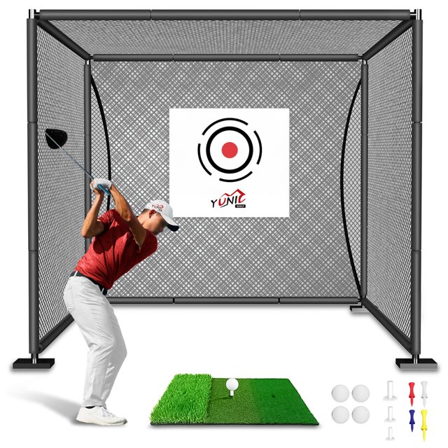 Jaula de golf YUNIC con marco de acero para patio trasero de 2,4 x 2,4 x 1,5 m