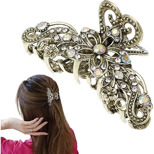 Pinza para el cabello vintage (oro vintage), una pinza para el cabello con diamantes de imitación de aleación para Exquisito accesorio para el cabello, pinza para el cabello, pinza brillante para nov