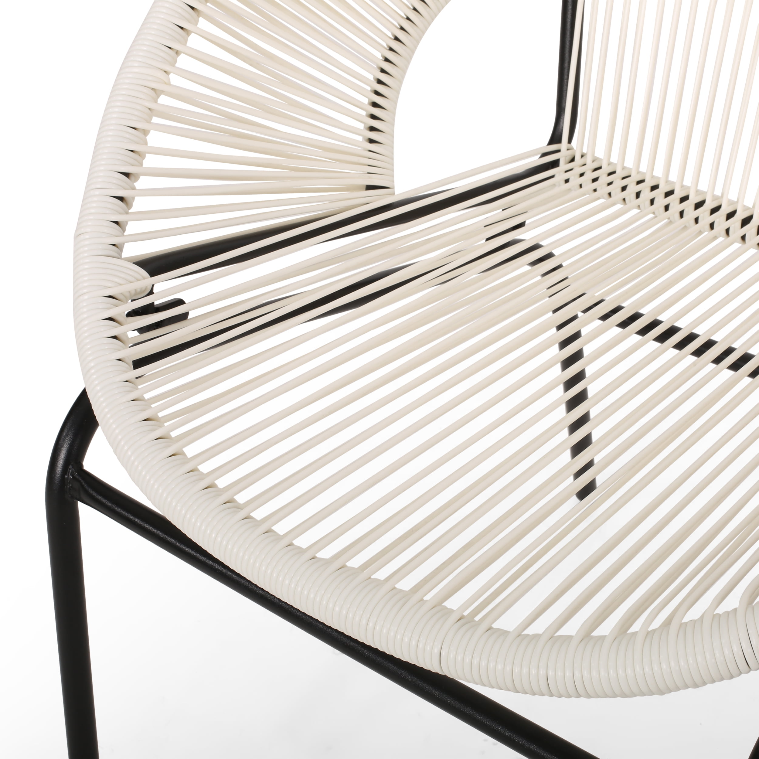 Hayk Outdoor Modern Faux Rattan Club Chair, Set of 2, White and Black
