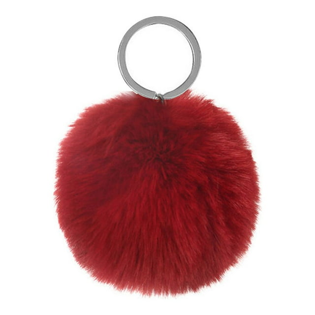 Fuzzy Ball Keychain Supple Comfortable Lovely Key Rings Adorable Practical Key Chains Women for Children Adults Elderly Students Wine Red 4cm