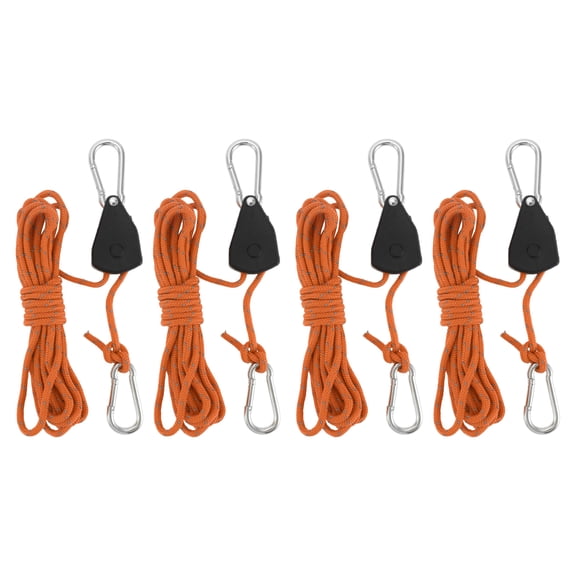 Unique Bargains Adjustable Tent Rope Hanger with 12.8ft Long Rope 4 Pcs 1/8" for Various Tie-Down Uses Orange