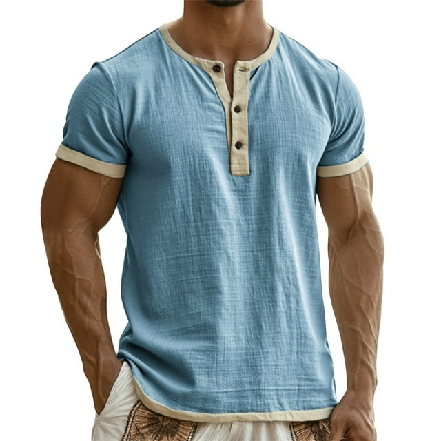 SOMOWI T-Shirts for Men Wear Short Sleeve Soft Washed Crew Neck Everyday Comfort Blue Fall Tops M
