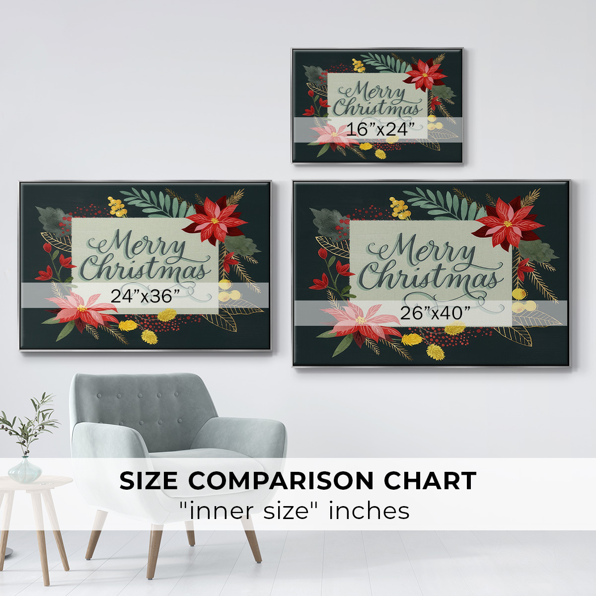 Bright Christmas Night I - Framed Gallery Wrapped Holiday Canvas - 25 x 37 - Silver Frame