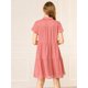 thumbnail image 5 of Vestido Recto Suelto Con Gradas Cuello Puntiagudo Manga Corta Para Mujeres Unique Bargains Rojo Sandía L, 5 of 7