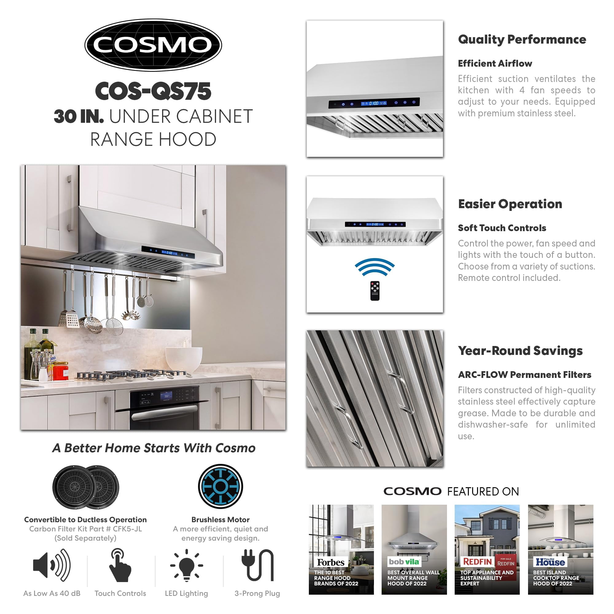 Pemberly Row 30 in. 500 CFM Ducted Under Cabinet Range Hood in Stainless Steel