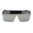 thumbnail image 1 of 80s Retro Robotic Large Shield Flat Top Plastic Sunglasses Black Silver Mirror, 1 of 4