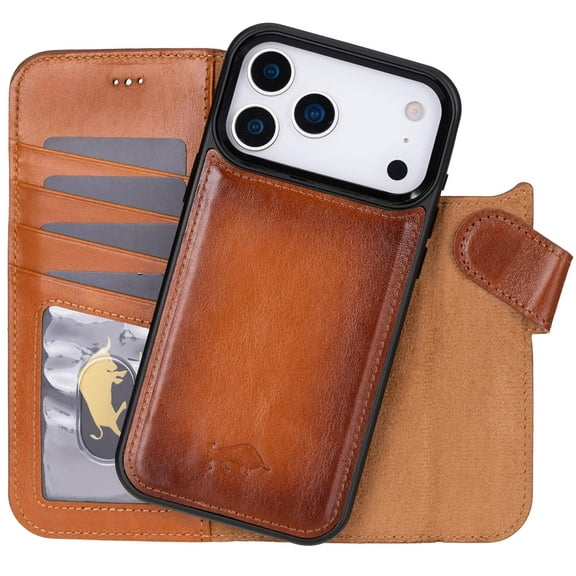 VENOULT Detachable Wallet Case for iPhone for 17 Pro Max, 4 Card Holder Buesiness Style Folio Cover, Man or Women, Compatible with MagSafe, RFID, Full Grain Genuine Leather, Handmade