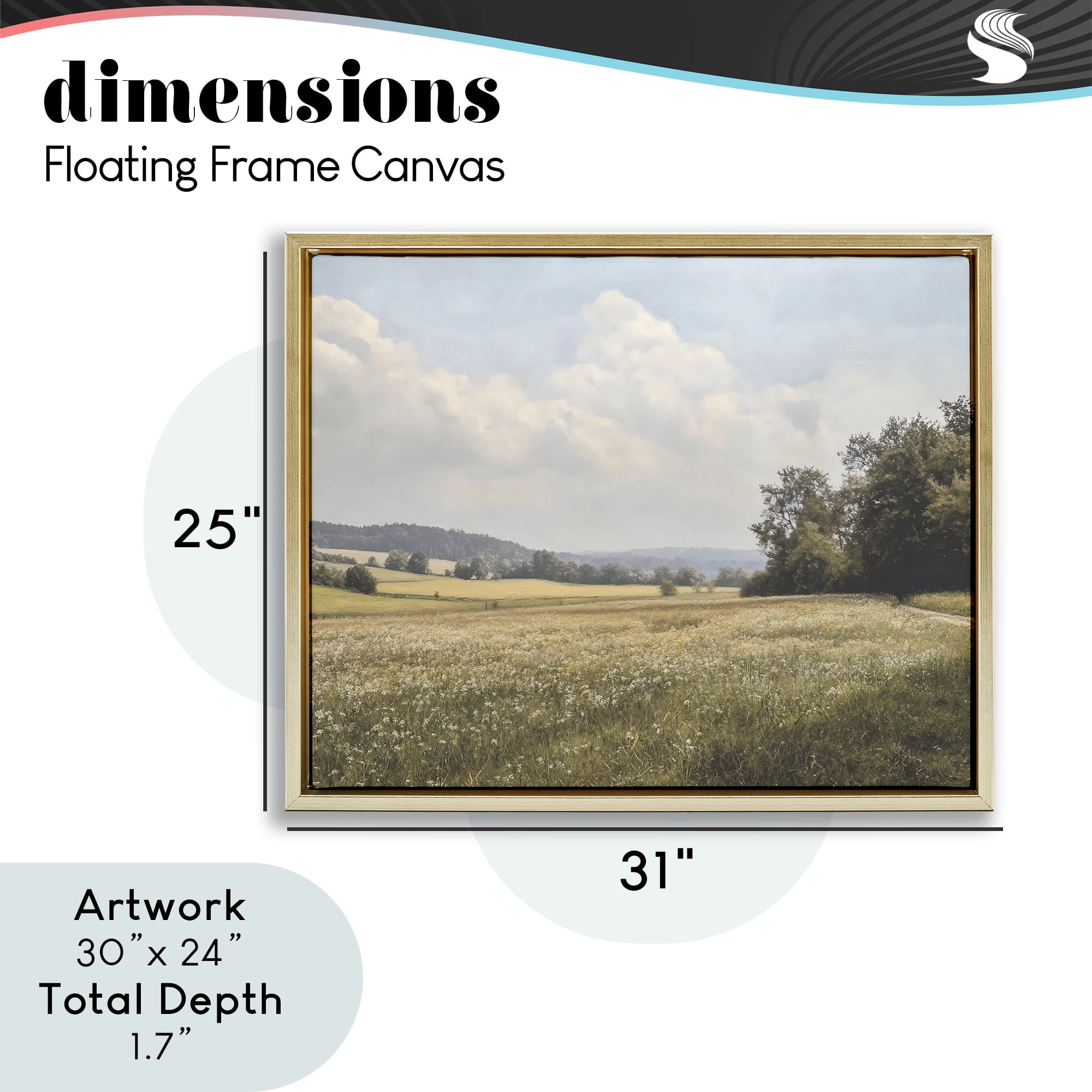 Stupell Industries Summer Landscape Cloudy Meadow Gold Framed Floater Canvas Wall Art, design by Franklyn Gregory