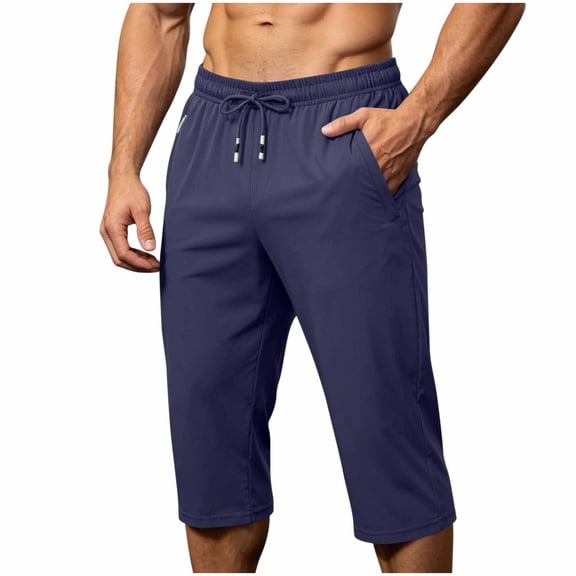 Maean Mens Capri Pants Workout Gym Running Elastic Waist Drawstring Shorts Casual Baggy Pant with Pockets