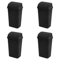 Sterilite 13 Gal. Swing Top Wastebasket Plastic, Black, Set of 4