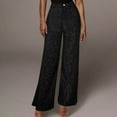 thumbnail image 2 of VERUGU Trousers Women Casual High Waist Straight Leg Wide Leg Pants Loose Draping Pants Sequins Party Clothes Black M, 2 of 7
