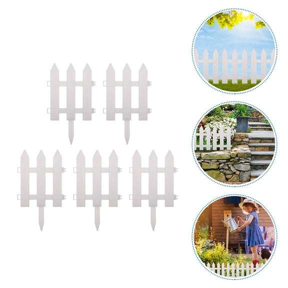 UEETEK 5Sets White Plastic Flowerbed Border Fence with Garden Ornament Style for Outdoor Use
