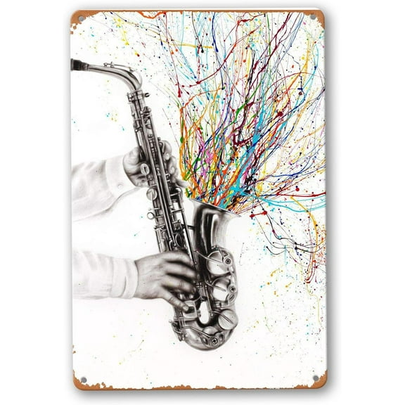 The Jazz Saxophone Metal Tin Signs-Metal Tin Exquisite Wall Art Decor Inspirational Gift Positive Affirmations Hanging Signs for Office Classroom Home Living Room Bedroom Wall Decor 6"x8"