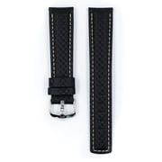 Hirsch Carbon Leather Watch Strap - Black - L - 18mm / 16mm - Shiny Silver Buckle - Water Resistant Calf Leather Band