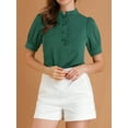thumbnail image 6 of MODA NOVA Juniors Ruffled Button Down Shirt Short Sleeves Solid Work Office Blouse, 6 of 7