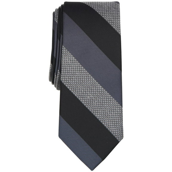 Bar III Men's Gaffney Stripe Tie Necktie Slim Silk Blend Black Gray