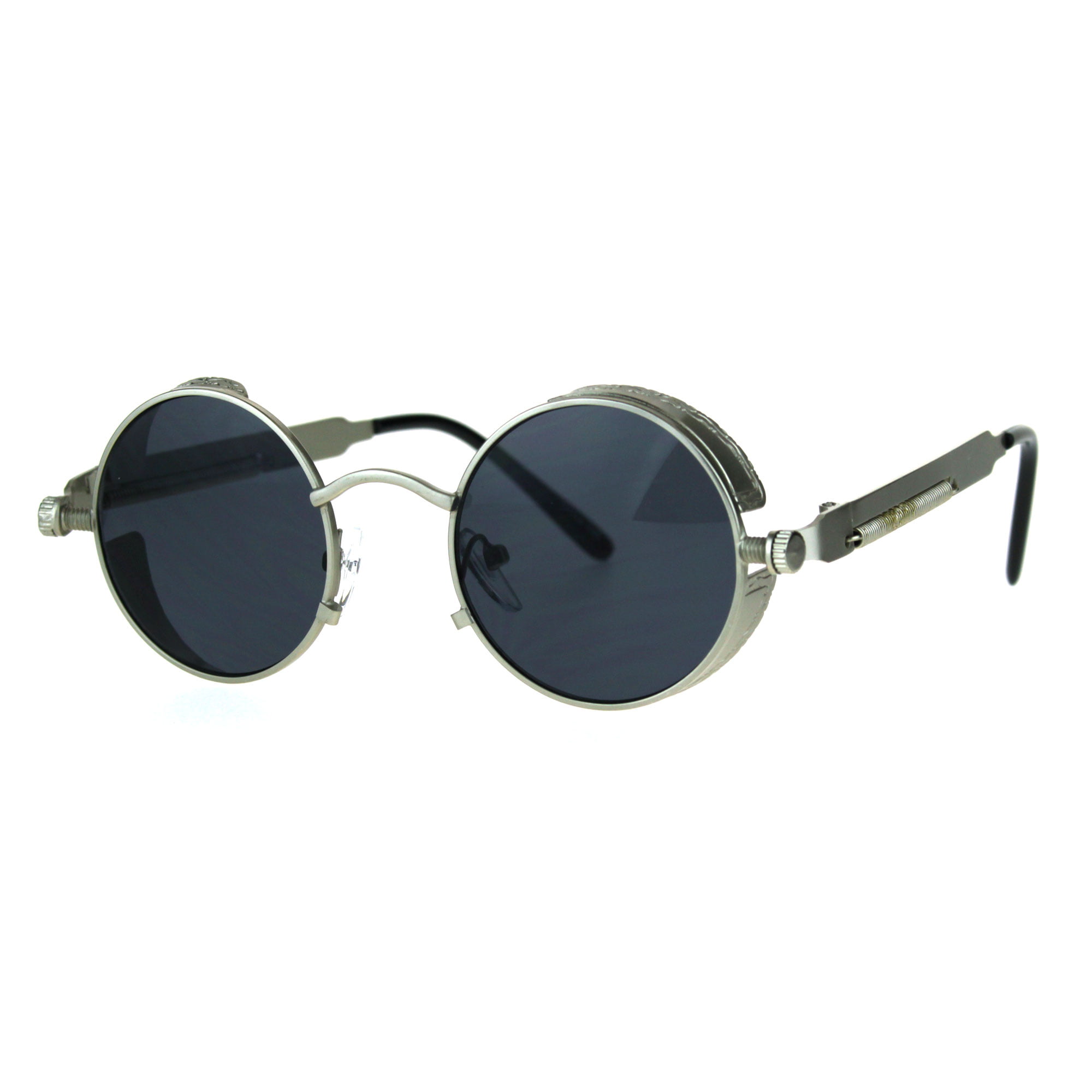 Round Retro Victorian w/ Blue Colored Lens Vintage Sunglasses Black Shiva 